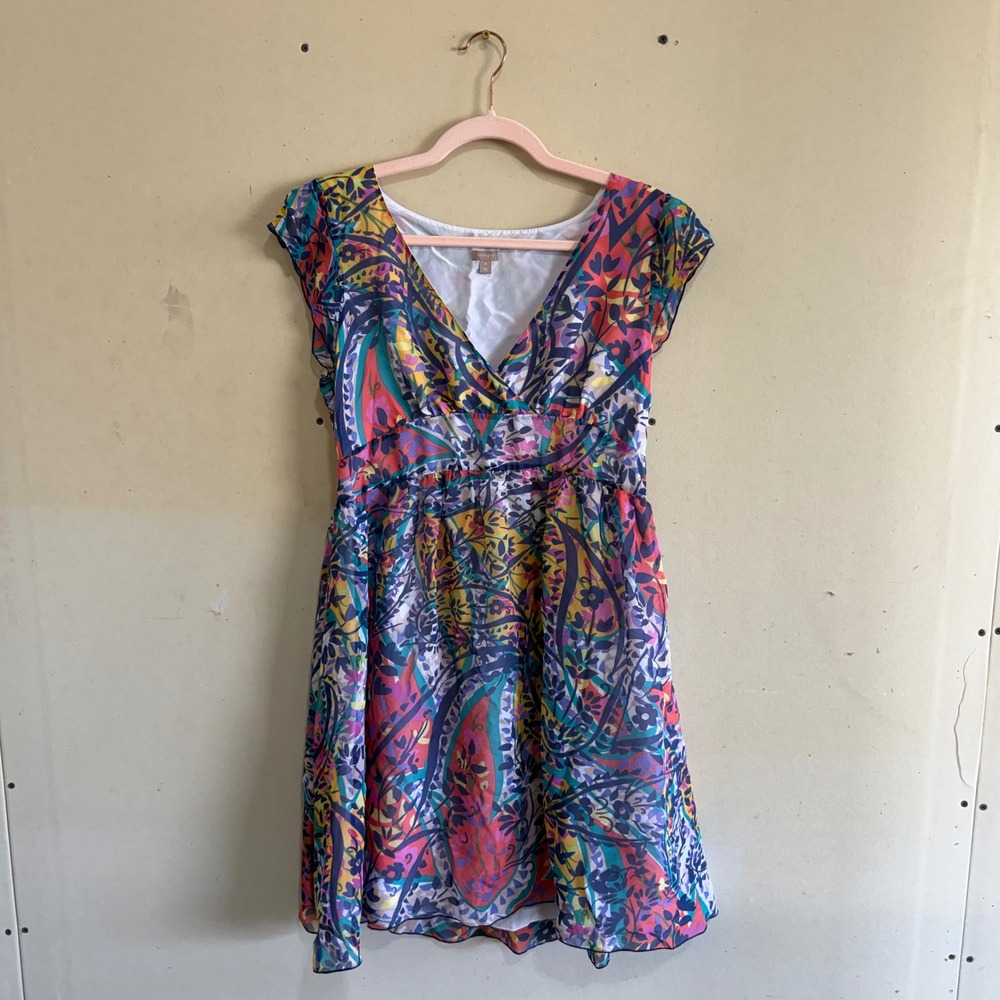 Halogen 100% Silk Paisley Floral V-Neck Cap Sleeve Empire Waist Dress HA207578 M